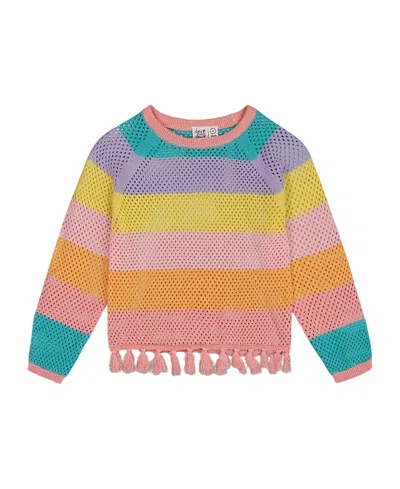 DEUX PAR DEUX DEUX PAR DEUX GIRLS' COTTON SWEATER WITH FRINGE - BIG KID