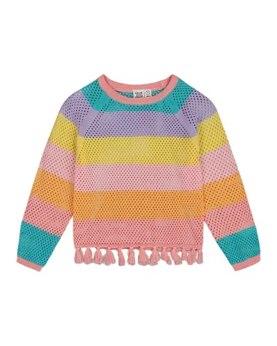 DEUX PAR DEUX DEUX PAR DEUX GIRLS' COTTON SWEATER WITH FRINGE - LITTLE KID