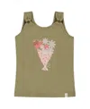 Deux Par Deux Girl's Crinkle Jersey Tank Top Floral Olive Green In Floral Olive Green