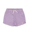 Deux Par Deux Girl's Crinkle Short Pale Yellow And White In White Checkered Lilac