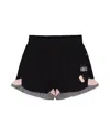 Deux Par Deux Little Girl's Crinkle Short With Frills Black And Butterflies In Black And Butterflies