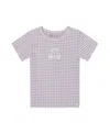 Deux Par Deux Little Girl's Crinkle Top With Applique White Checkered Lilac In White Checkered Lilac