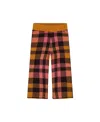 Deux Par Deux Girl's Cropped Wide Leg Pant Plaid Magenta And Brown In Plaid Pink  Brown
