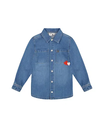 DEUX PAR DEUX DEUX PAR DEUX GIRLS' DENIM SHIRT WITH PATCH POCKETS AND APPLE PATCH - LITTLE KID