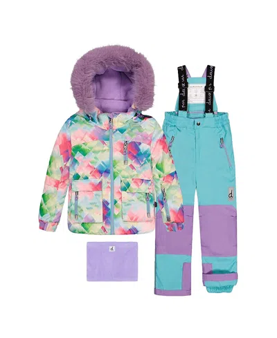 Deux Par Deux Girls' Diamond Play Jacket & Reinforced Pants Two Piece Snowsuit - Little Kid In Animal Print