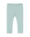 Deux Par Deux Girls' Flat Back Rib Capri Legging - Little Kid In Pale Teal