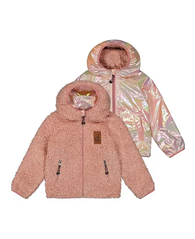 Deux Par Deux Girls' Fleece Reversible Mid-season Hooded Jacket - Baby In Pink
