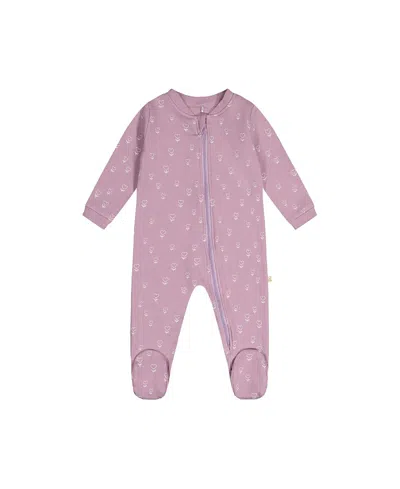 Deux Par Deux Girls' Floral Organic Cotton Front Zipper Footed One Piece Pajama - Baby In Pink