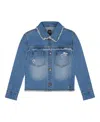 Deux Par Deux Girl's Frayed Denim Jacket With Embroidery Jeans Blue
