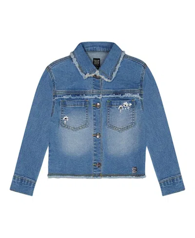 DEUX PAR DEUX DEUX PAR DEUX GIRLS' FRAYED DENIM JACKET WITH EMBROIDERY JEANS- BIG KID