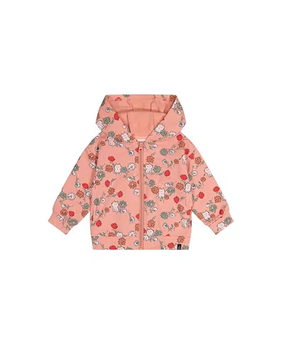 Deux Par Deux Girls' French Terry Cat Hooded Zip Cardigan - Baby In Pink
