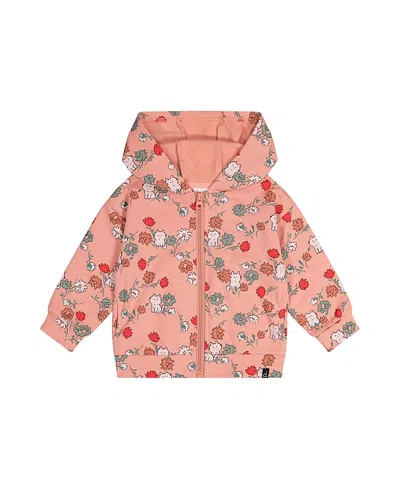 Deux Par Deux Kids' French Terry Hooded Cardigan Pink Cat Print In Multi