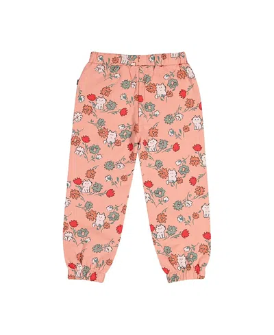 Deux Par Deux Girls' French Terry Cat Pocket Elastic Cuff Sweatpants - Baby In Pink