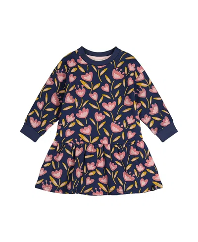Deux Par Deux Girls' French Terry Raglan Sleeve Gathered Skirt Dress - Baby In Multi
