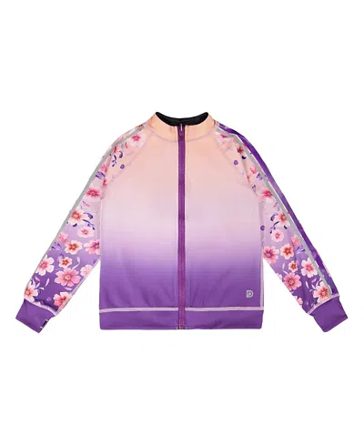 Deux Par Deux Girls' Full Zip Reversible Gradient Athletic Cardigan - Little Kid In Purple