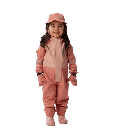 Deux Par Deux Girls' Full-zip One Piece Hooded Rain - Baby In Pink