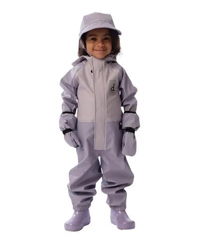Deux Par Deux Girls' Full-zip One Piece Hooded Rain - Baby In Purple