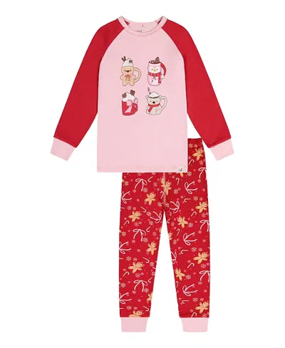Deux Par Deux Girls' Gingerbread Organic Cotton Top Pants Two Piece Pajama Set - Little Kid In Red