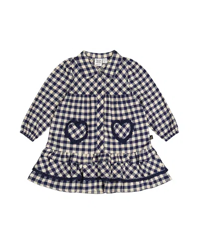 Deux Par Deux Girls' Gingham Frilled Heart Pocket Shirt Dress - Baby In Multi