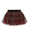 Deux Par Deux Little Girl's Glittering Tulle Skirt Red Plaid In Jester Red