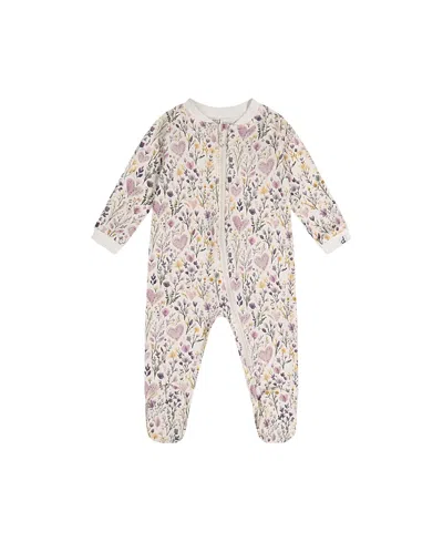 Deux Par Deux Girls' Heart Organic Cotton Front Zipper Footed One Piece Pajama - Baby In Multi