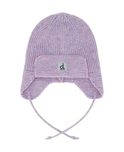 Deux Par Deux Girls' Helmet Ear Flap Chin Tie Fleece Lined Winter Knit Hat - Baby, Little Kid In Purple