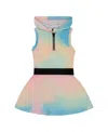 Deux Par Deux Little Girl's Hooded Dress With Elastic Waist Multicolored Tie Dye In Multicolored Tie Dye