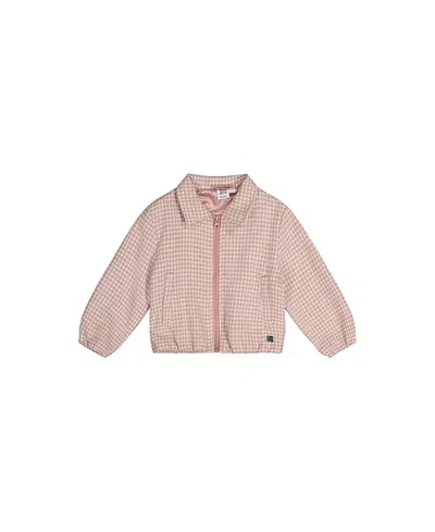 Deux Par Deux Girls' Houndstooth Preppy Lightweight Bomber Jacket - Little Kid In Pink