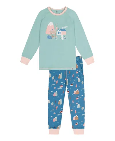 Deux Par Deux Girls' House Organic Cotton Top Pants Two Piece Pajama Set - Big Kid In Green