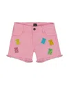 Deux Par Deux Girl's Jean Short With Embroidery Pink And Multicolored Gummies