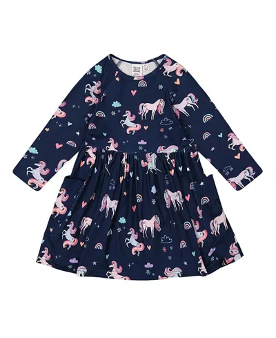 Deux Par Deux Girls' Jersey Dress With Pockets - Big Kid In Blue