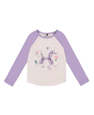 Deux Par Deux Girls' Jersey Raglan Sleeve Tee - Big Kid In Purple