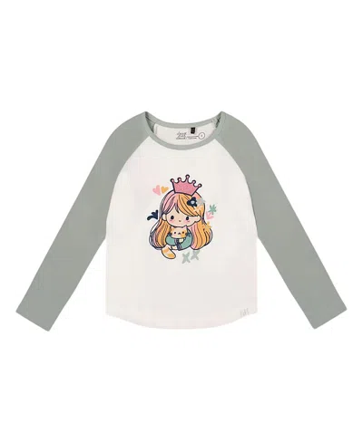 Deux Par Deux Girls' Jersey Raglan Sleeve Tee - Big Kid In White