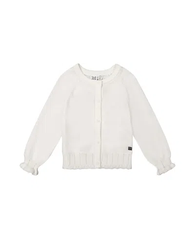 Deux Par Deux Girls' Knit Button-front Scallop Ruffle Trim Cardigan - Big Kid In White
