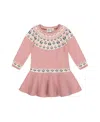 Deux Par Deux Girls' Knit Dress With Round Intarsia Flowers Light Pink - Baby In Rosette