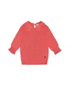 Deux Par Deux Little Girl's 3/4 Knit Sweater With Collar Coral In Tea Rose