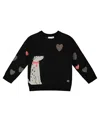 Deux Par Deux Knit Sweater With Dalmatian And Hearts In Black