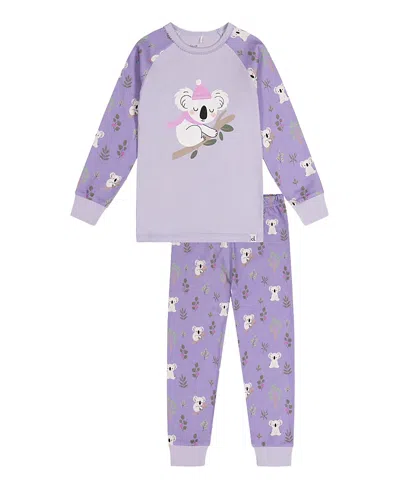 Deux Par Deux Girls' Koala Organic Cotton Top Pants Two Piece Pajama Set - Little Kid In Purple