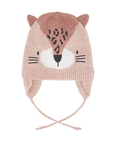 Deux Par Deux Girls' Leopard Face Fleece Lined Ear Flap Winter Knit Hat - Baby In Brown
