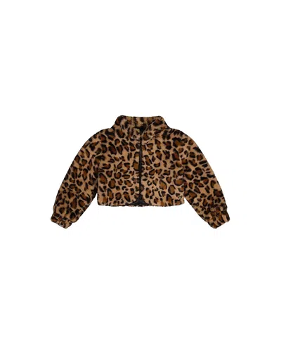 Deux Par Deux Girls' Leopard Fleece Button Front Side Pocket Jacket - Little Kid In Animal Print