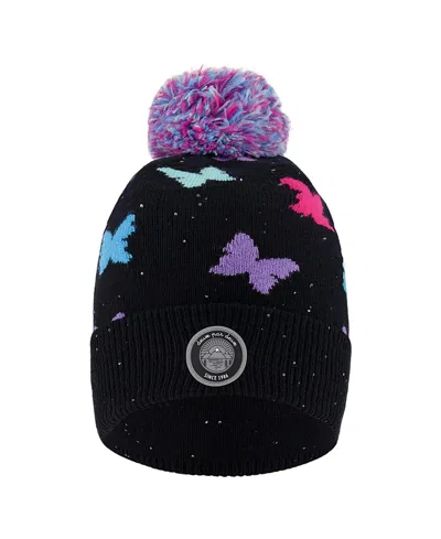 Deux Par Deux Girls' Lined Knit Butterfly Pompom Hat - Baby, Little Kid, Big Kid In Black