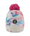 Deux Par Deux Lined Knit Pompom Hat Flower In Multi
