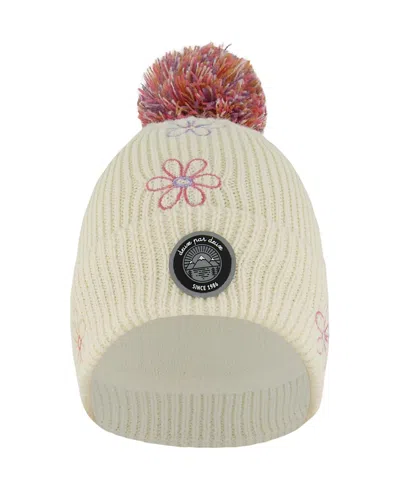 Deux Par Deux Girls' Lined Knit Flowers Pompom Hat - Little Kid, Big Kid In Neutral