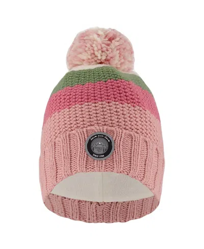 Deux Par Deux Girls' Lined Knit Pompom Hat Stripes - Baby, Little Kid, Big Kid In Pink