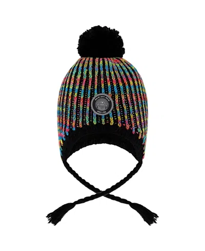 Deux Par Deux Girls' Lined Peruvian Knit Pompom Hat - Baby, Little Kid, Big Kid In Black