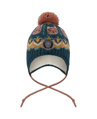 Deux Par Deux Girls' Lined Peruvian Knit Pompom Hat - Little Kid, Big Kid In Multi