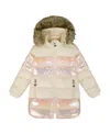 Deux Par Deux Long Metallic Puffy Winter Coat In Neutral