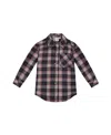 Deux Par Deux Girl's Long Sleeve Button Front Tunic Flannel Shirt Plaid Navy And Pink In Plaid Outdoor