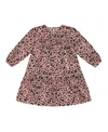Deux Par Deux Girl's Long Sleeve Dress With Frills Pink Printed Leopard Flowers In Animal Flowers Print