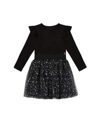 Deux Par Deux Girls' Long Sleeve Dress With Glittering Tulle Skirt - Little Kid In Anthracite